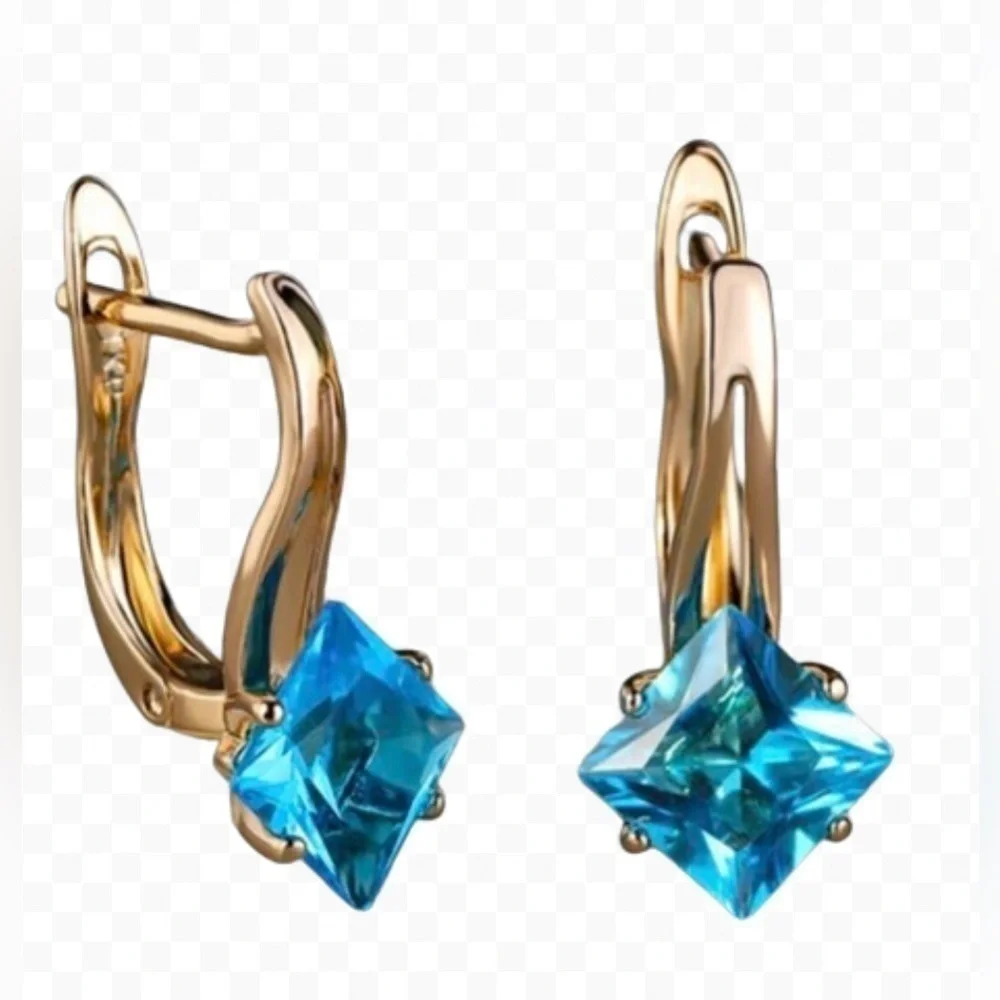 🌟HP🌟 BLUE TOPAZ CZ 18K Gold Plated Leaver Back Earrings Anniversary Gift
